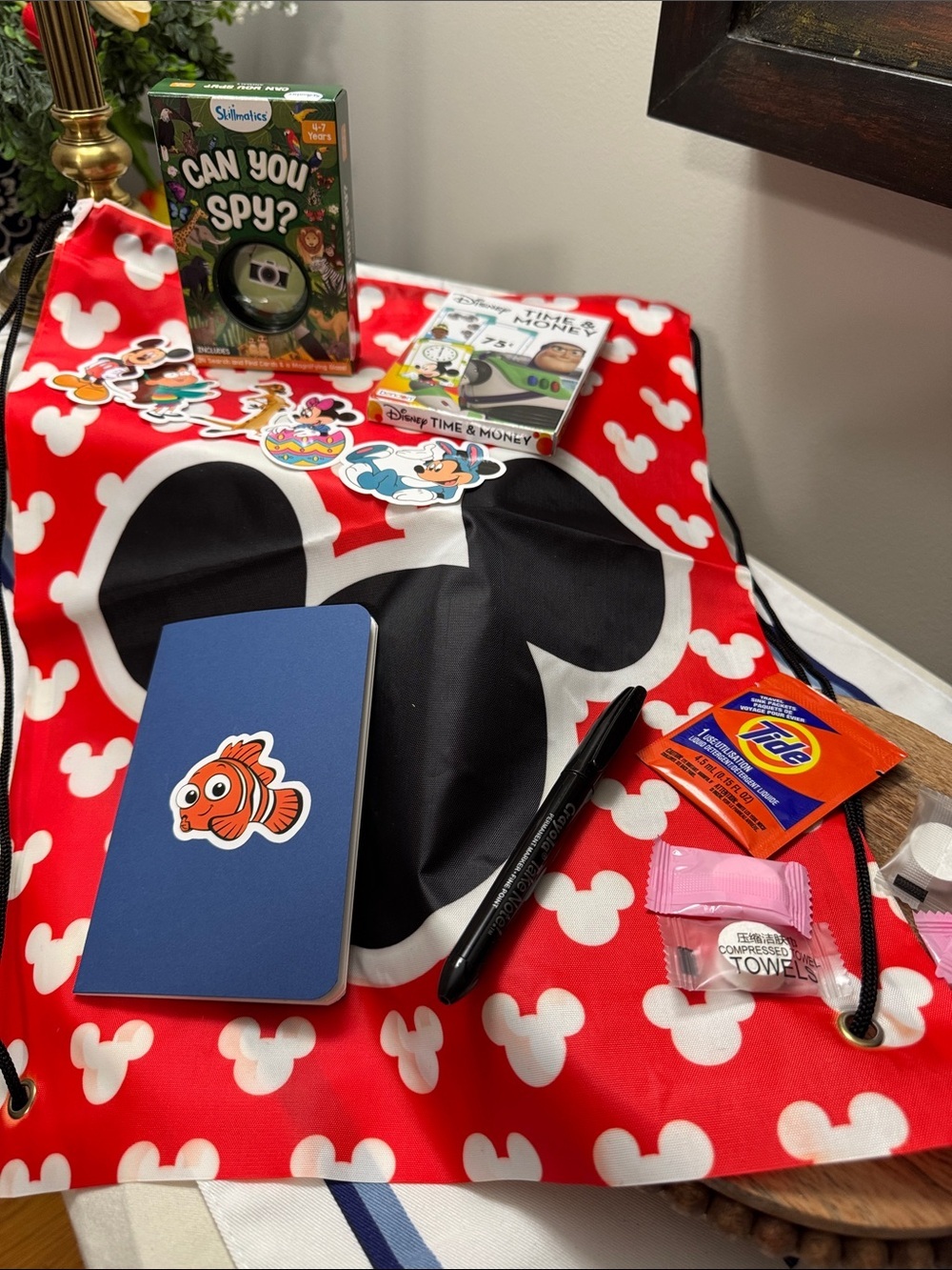 Disney Red, Black & White Mickey Mouse Drawstring Bag & Accessories - Bundle #5